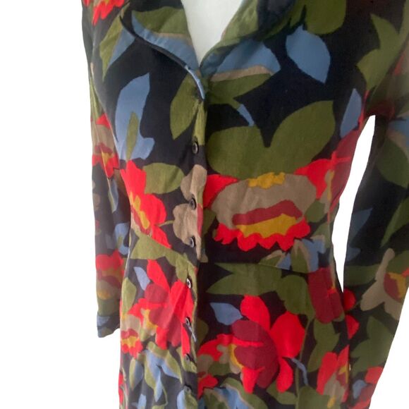 Zara Trafaluc Collection Floral Red Black Green Shirt Dress Button Down Small - Picture 6 of 14
